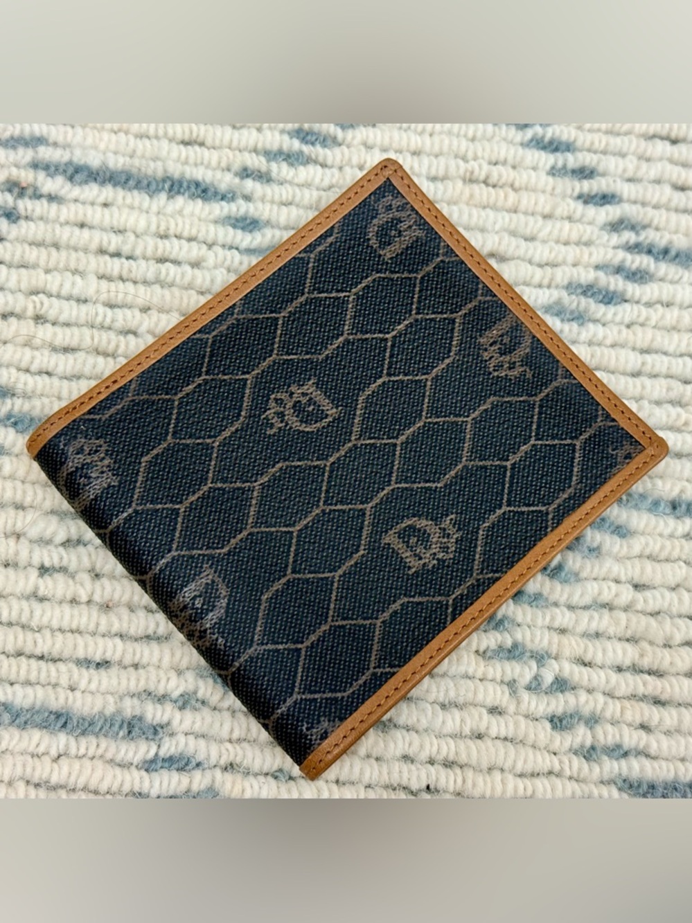 DIOR Vintage Unisex Icon Brown Honeycomb Monogram Canvas Leather Bifold Wallet - Picture 9 of 16
